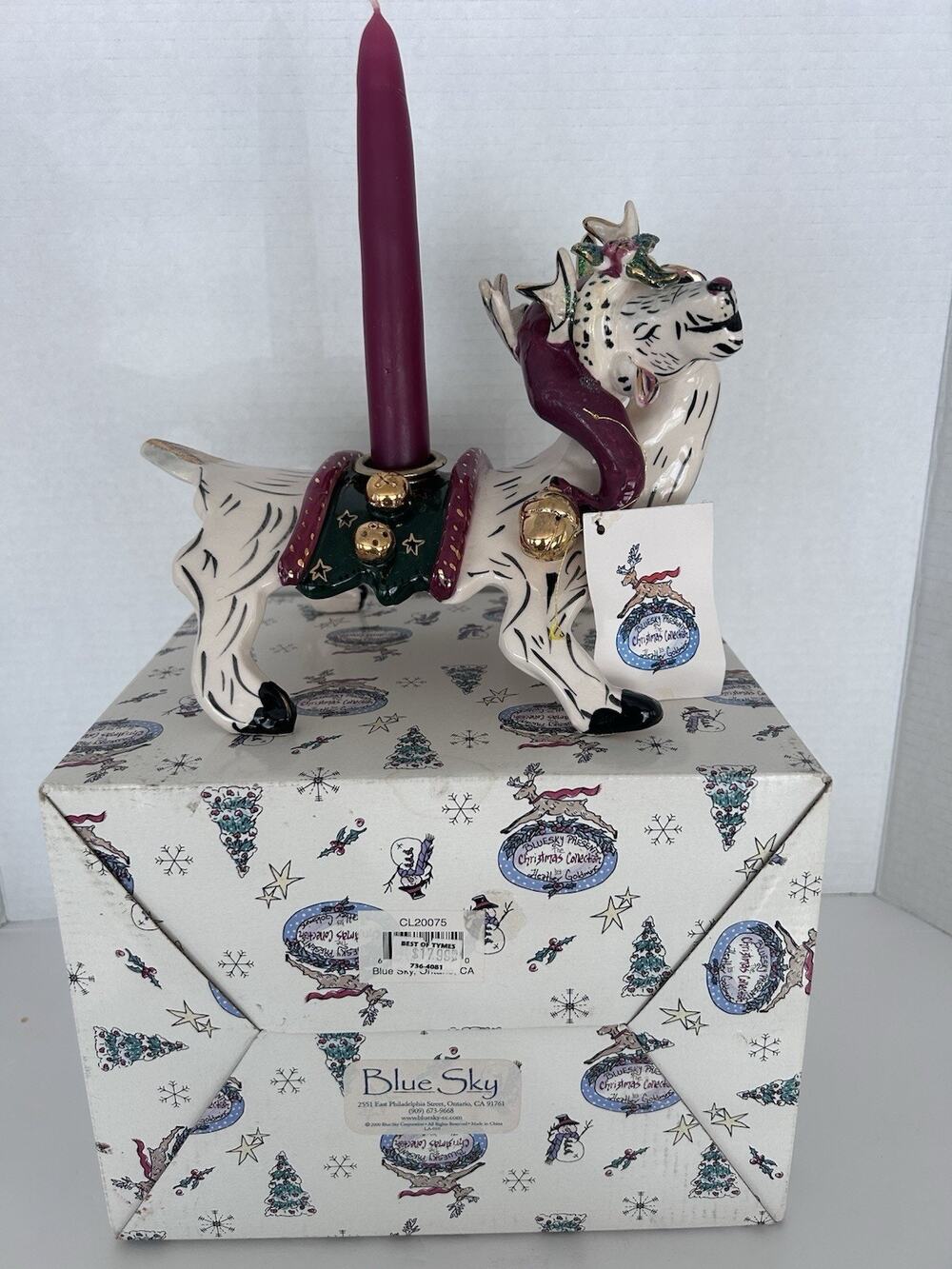 Blue Sky Clayworks 2000 Signed Heather Goldminc Christmas Reindeer Candle Holder